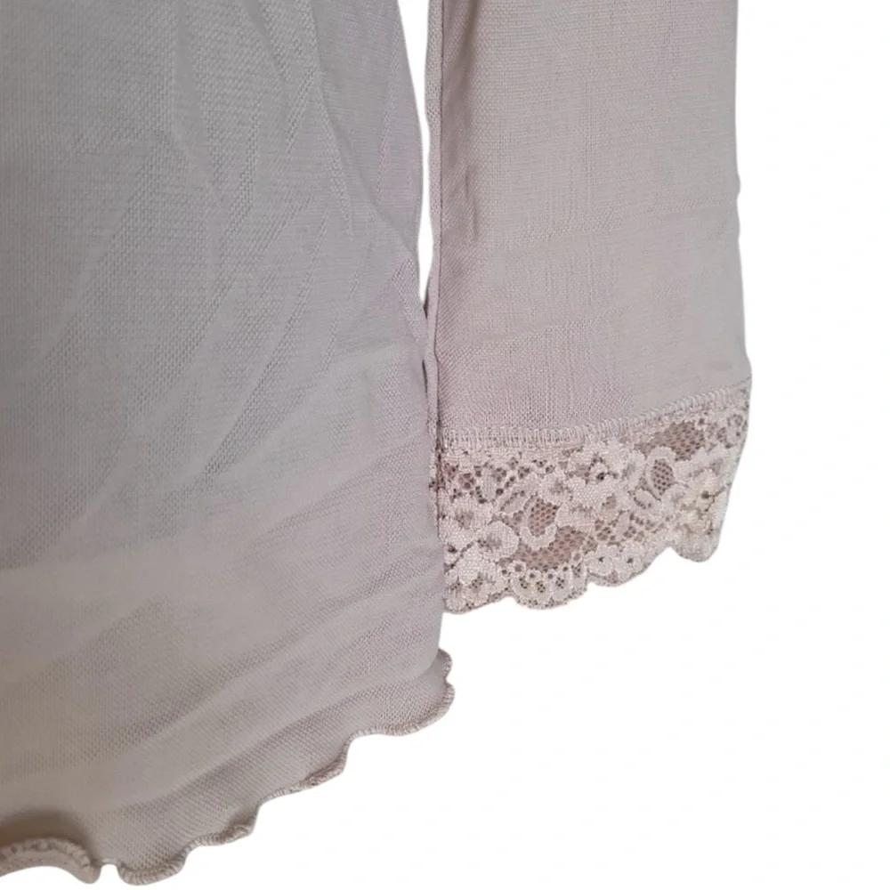 LOGO by Lori Goldstein Sheer Lace Trim Long Sleeve Top in Beige Size XL - Picture 9 of 11